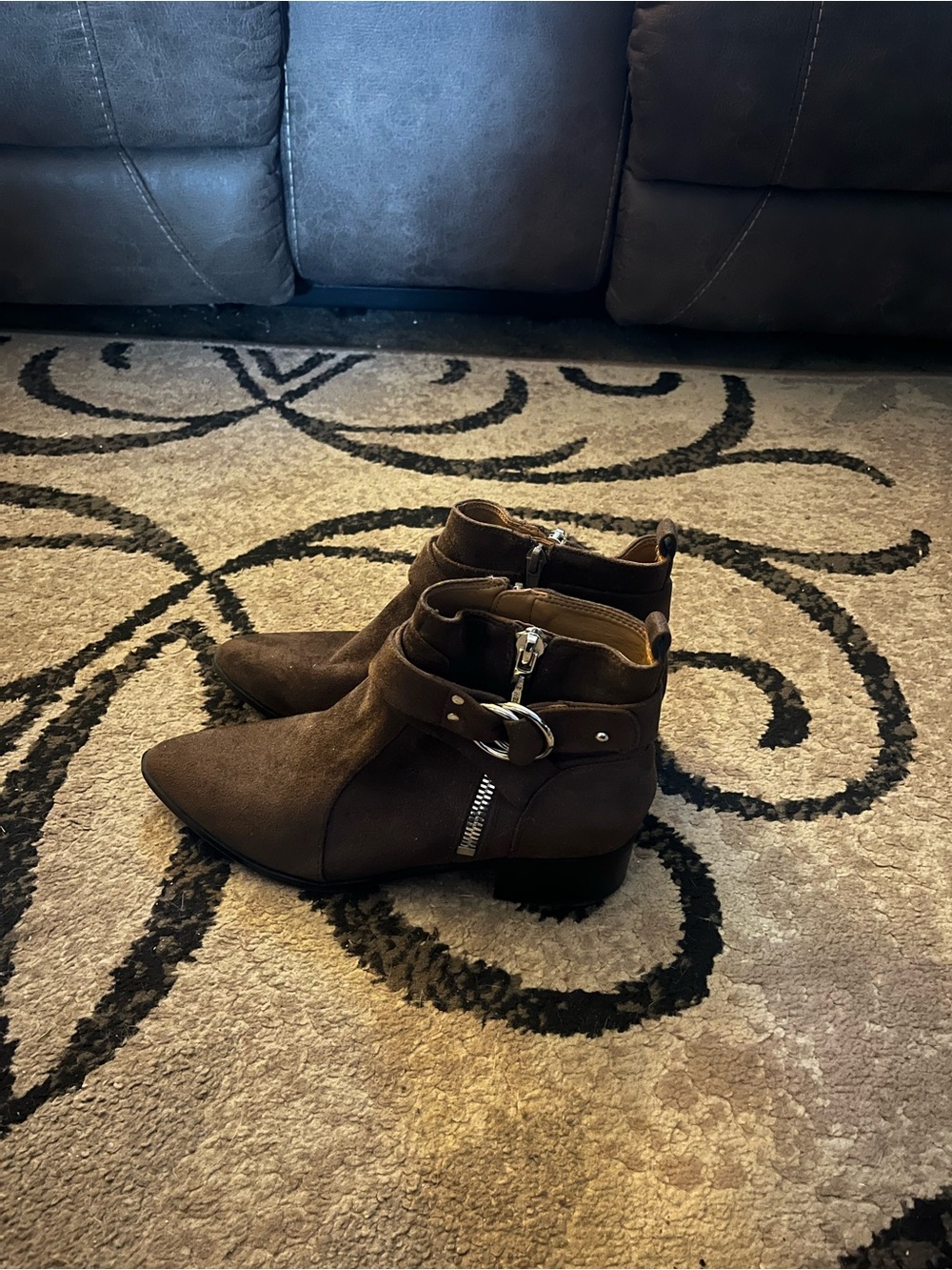 Nine West Brown Suede Pointed-Toe Ankle Boots with Buckle size 8